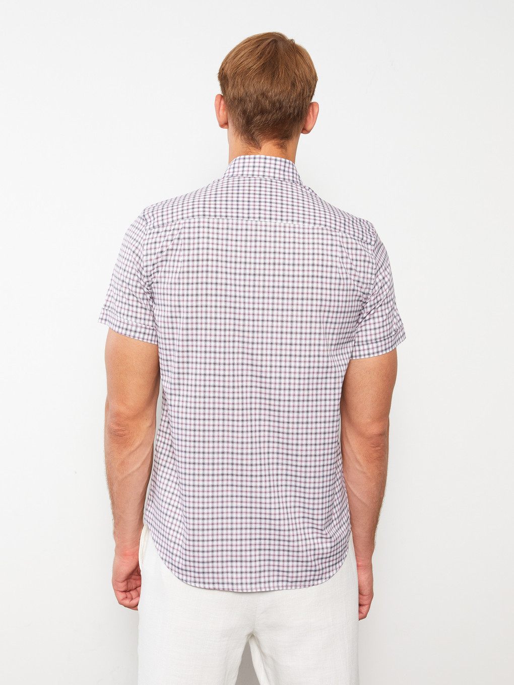 Regular Fit Short Sleeve Plaid Oxford Men's Shirt-4