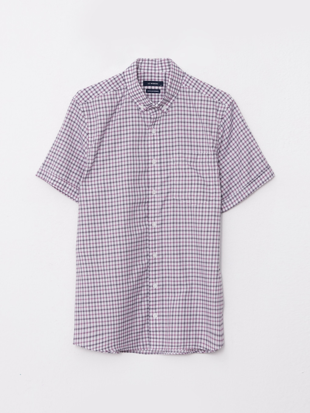 Regular Fit Short Sleeve Plaid Oxford Men's Shirt-5