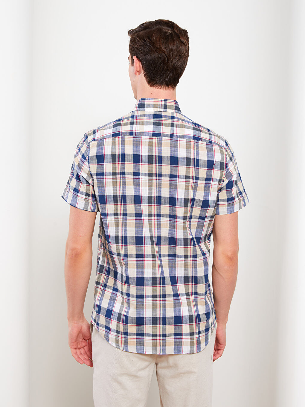 Haki Slim Fit Kısa Kollu Ekose Erkek Gömlek-4