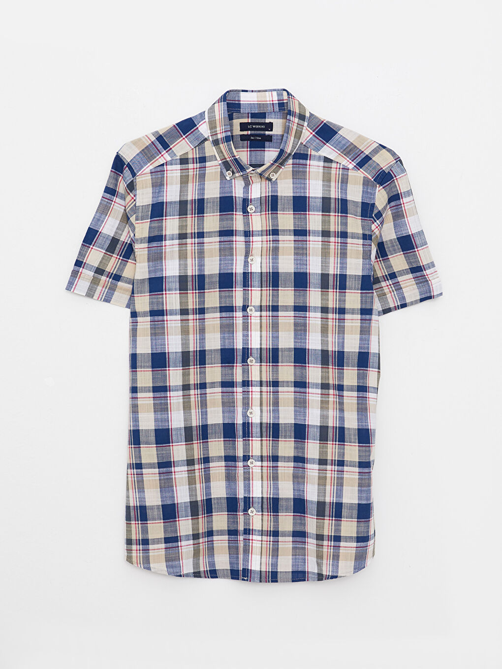 Haki Slim Fit Kısa Kollu Ekose Erkek Gömlek-5