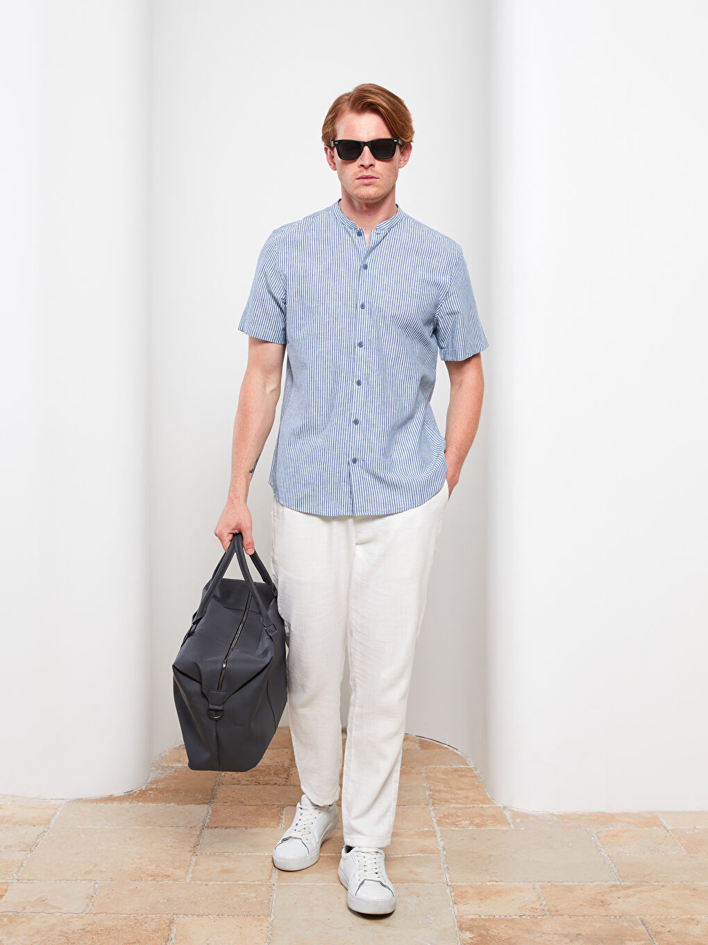 İndigo Regular Fit Kısa Kollu Çizgili Erkek Gömlek