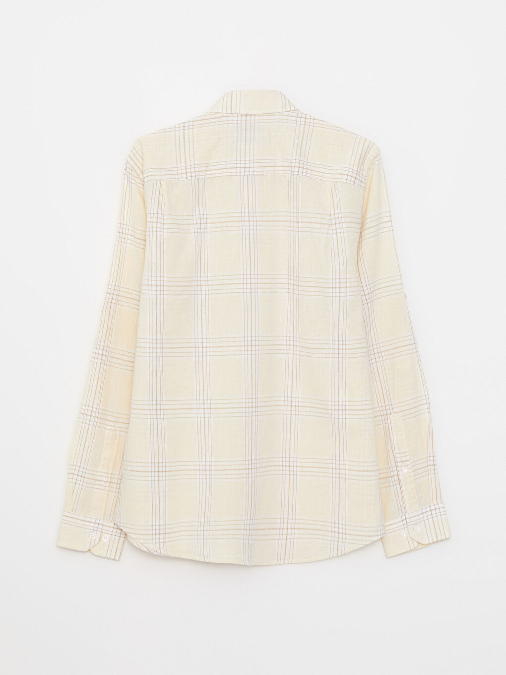 Sarı Regular Fit Uzun Kollu Ekose Keten Karışımlı Erkek Gömlek-6