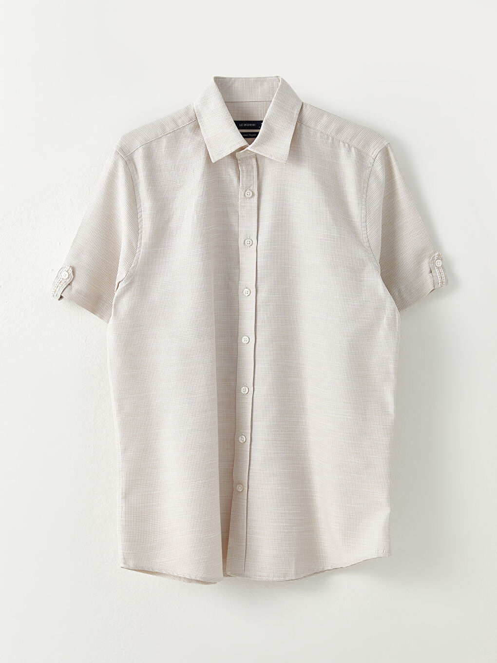 قميص رجالي بكم قصير بقماش دوبي بقصة عادية-5