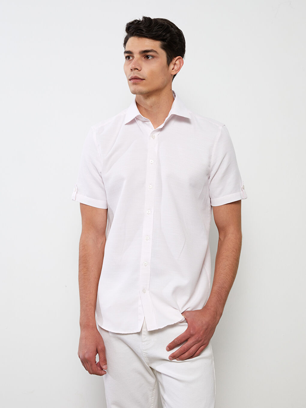 Pembe Regular Fit Kısa Kollu Armürlü Erkek Gömlek-1