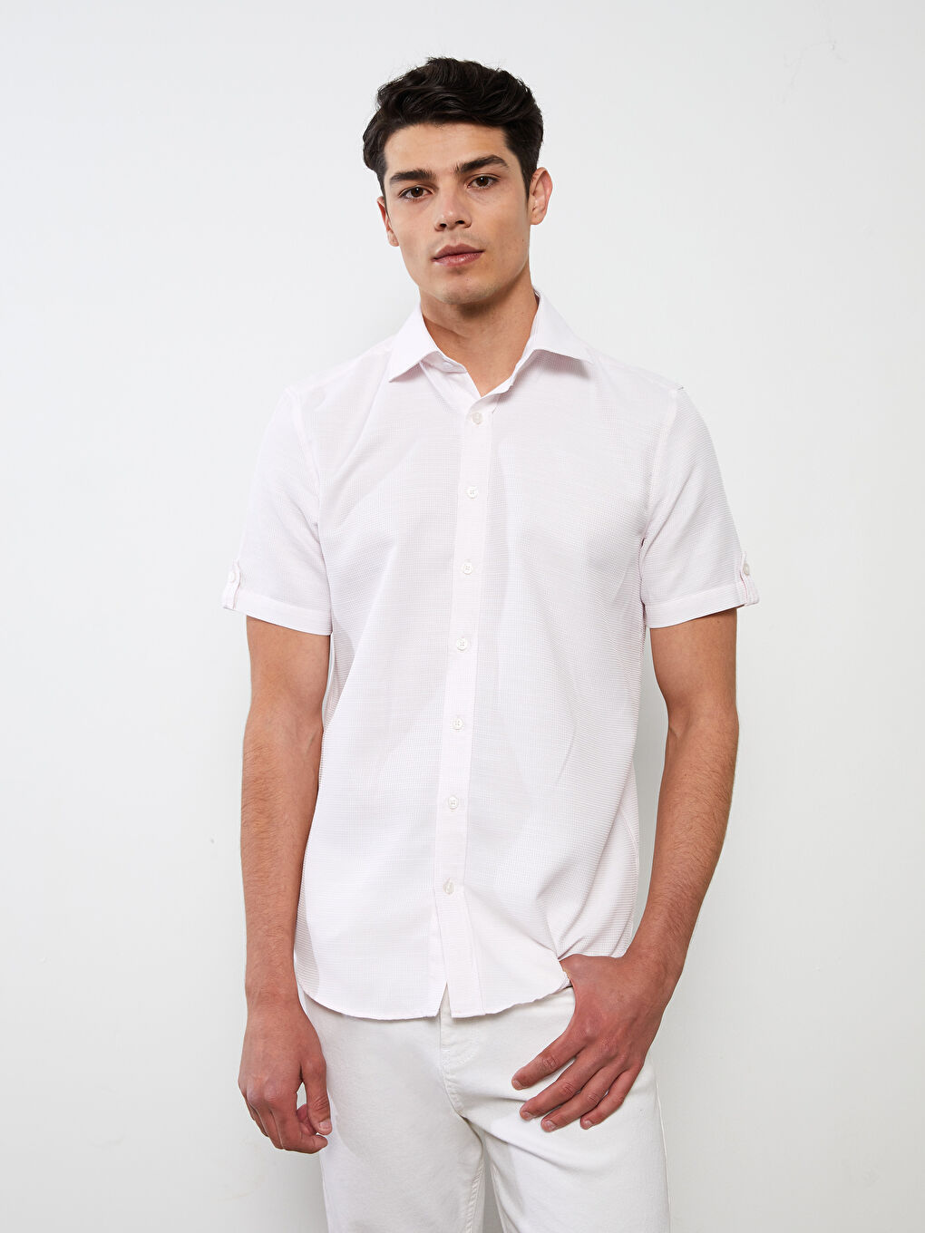 Pembe Regular Fit Kısa Kollu Armürlü Erkek Gömlek-2