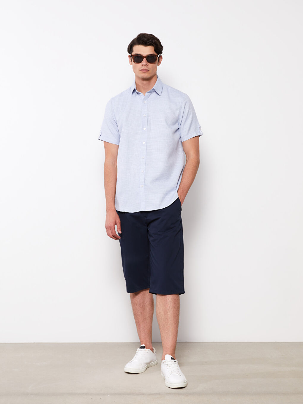 Mavi Regular Fit Kısa Kollu Armürlü Erkek Gömlek-1