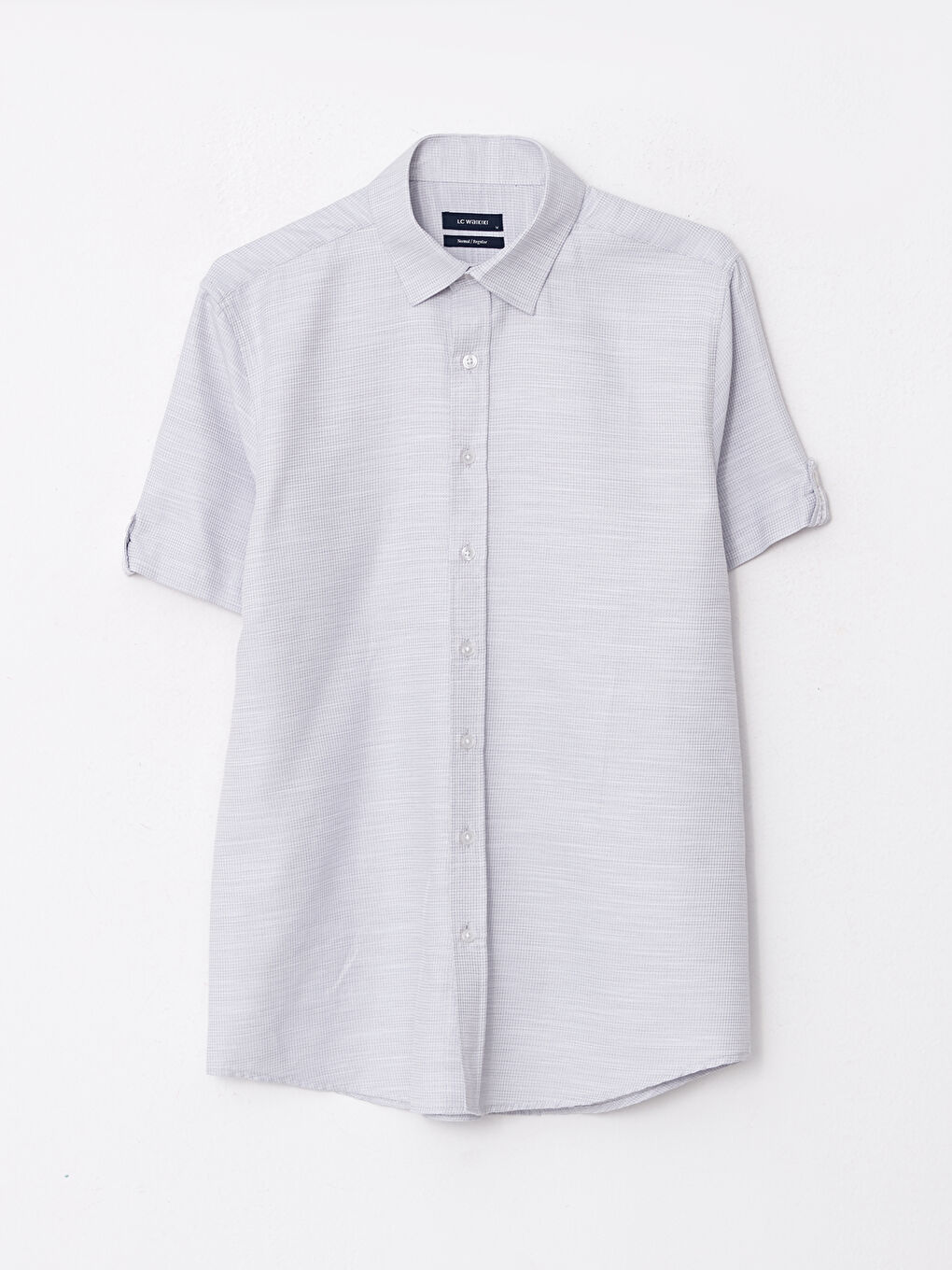 Gri Regular Fit Kısa Kollu Armürlü Erkek Gömlek-5