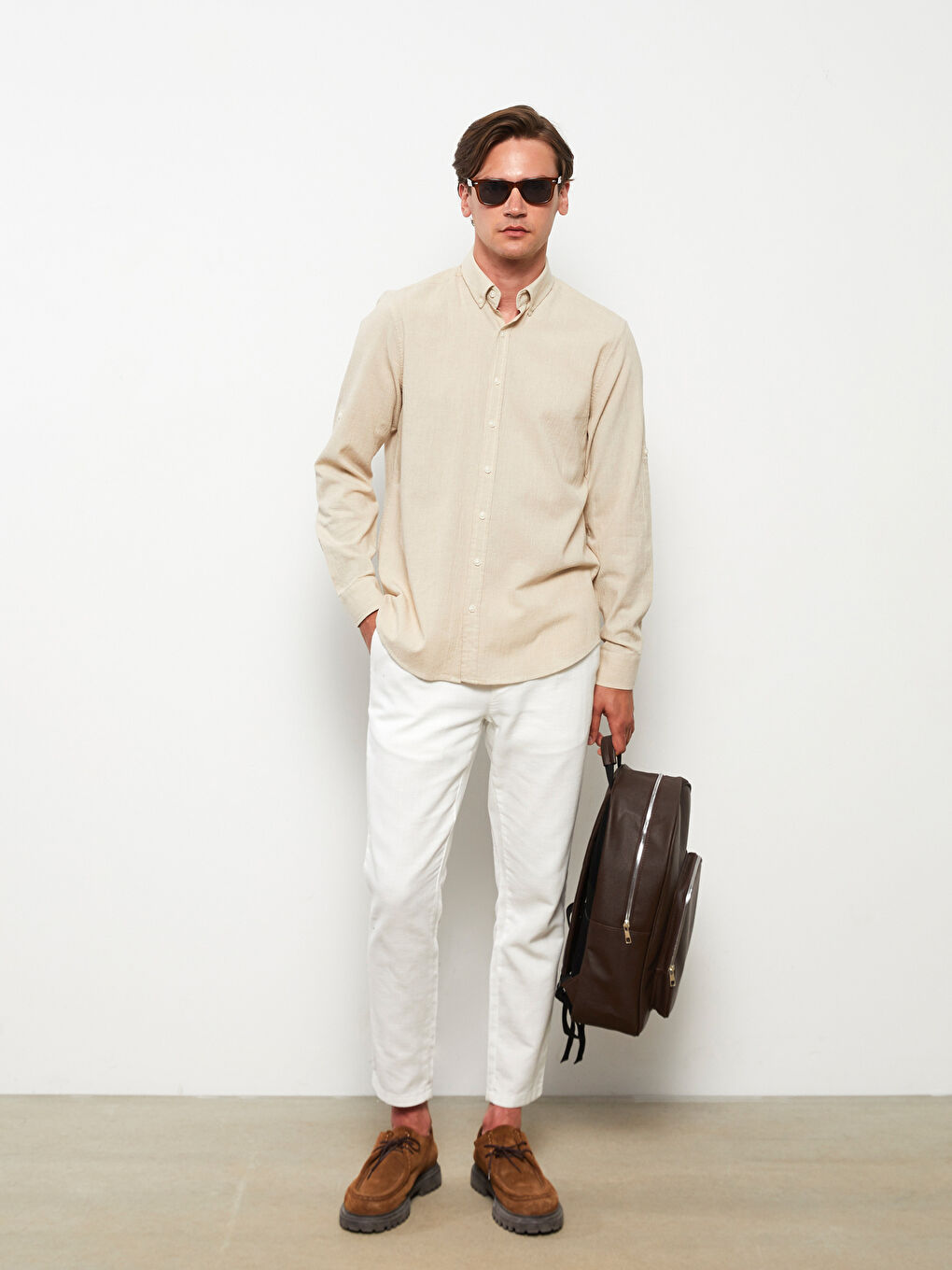 Bej Regular Fit Uzun Kollu Erkek Gömlek