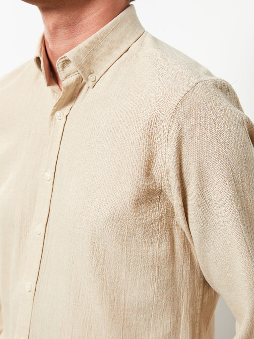 Bej Regular Fit Uzun Kollu Erkek Gömlek-3