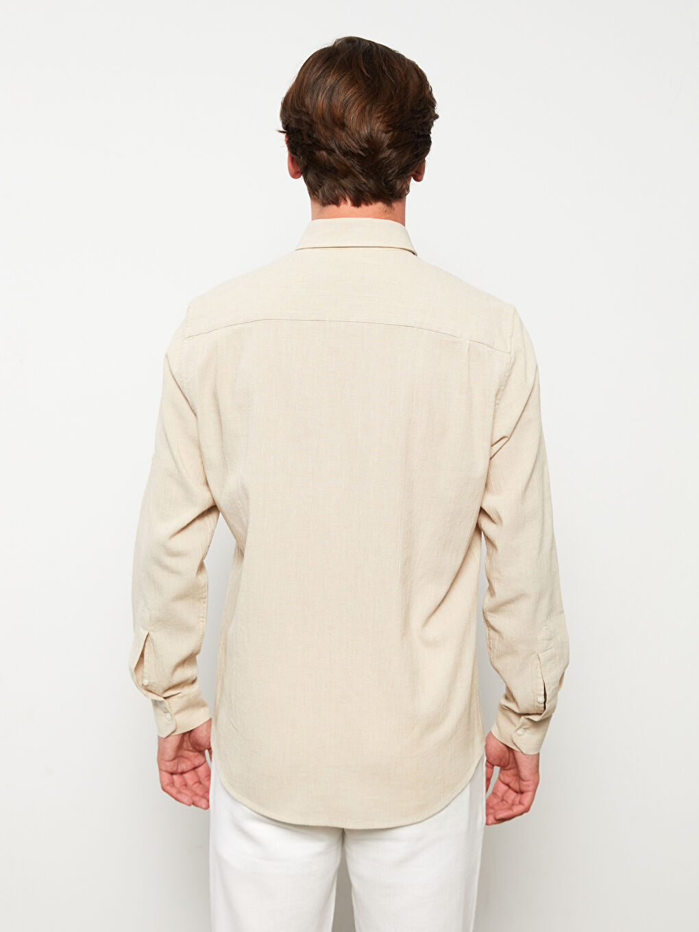 Bej Regular Fit Uzun Kollu Erkek Gömlek-4