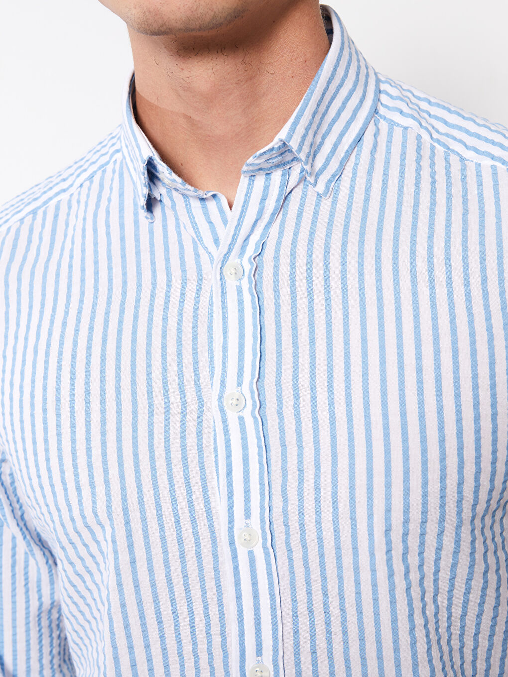 Mavi Slim Fit Uzun Kollu Çizgili Erkek Gömlek-3