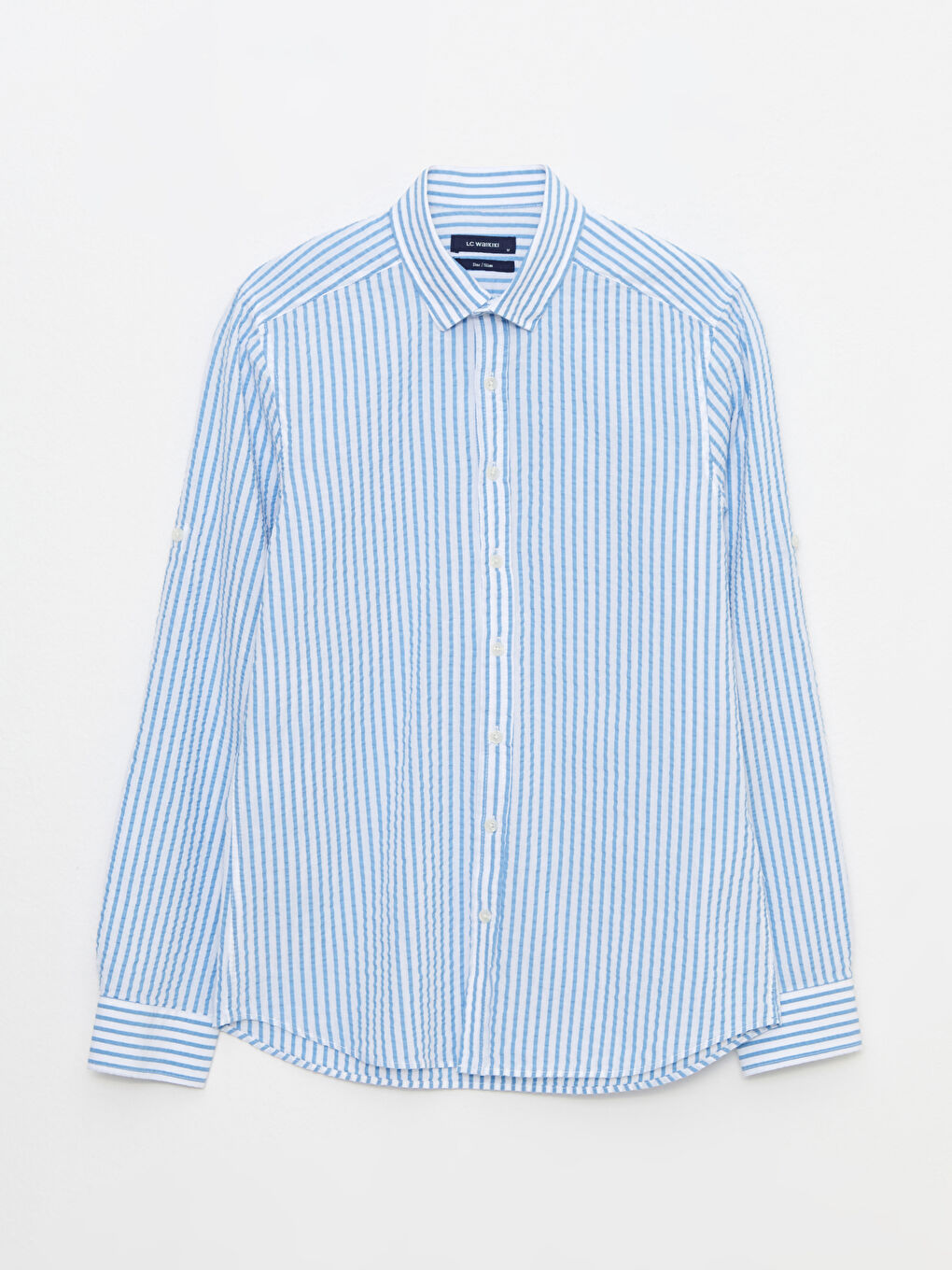 Mavi Slim Fit Uzun Kollu Çizgili Erkek Gömlek-5