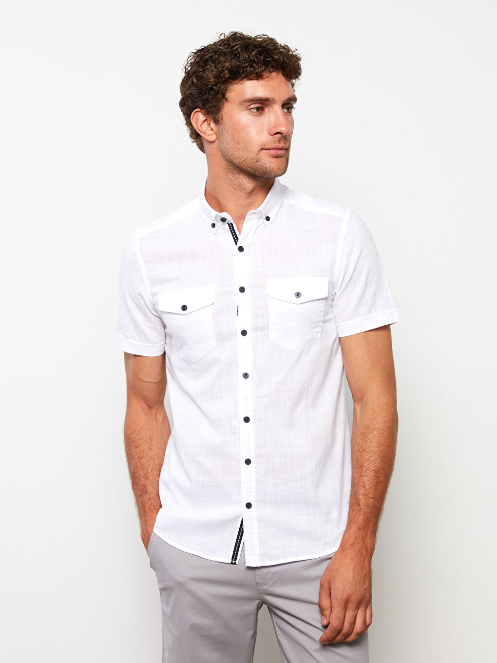 Рубашка Мужская Слим Фит с Коротким Рукавом из Поплина-1