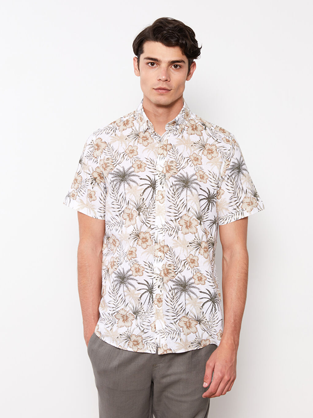 Regular Fit Short Sleeve Patterned Men's Shirt -S2GL85Z8-LQB