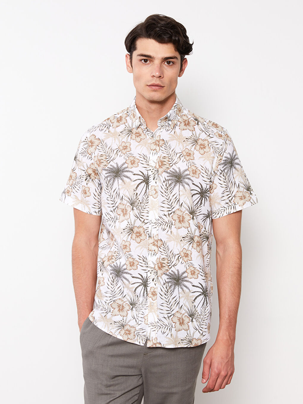 Regular Fit Short Sleeve Patterned Men's Shirt -S2GL85Z8-LQB
