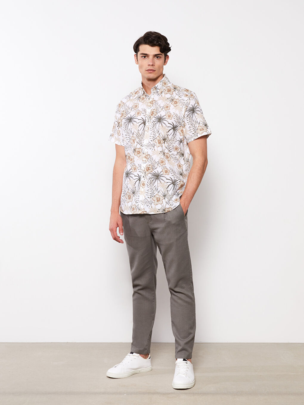 Regular Fit Short Sleeve Patterned Men's Shirt -S2GL85Z8-LQB