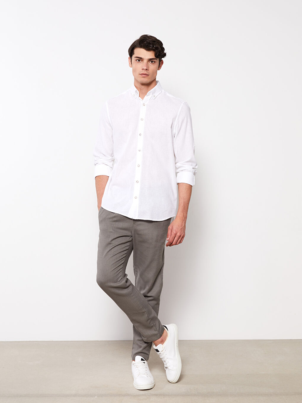Regular Fit Long Sleeve Poplin Men's Shirt -S2GL88Z8-Q6K