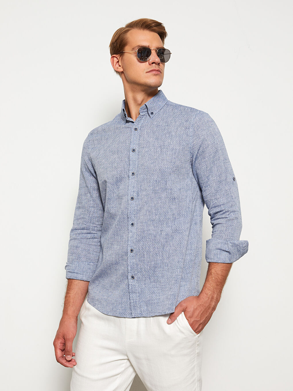 Lacivert Regular Fit Uzun Kollu Poplin Erkek Gömlek