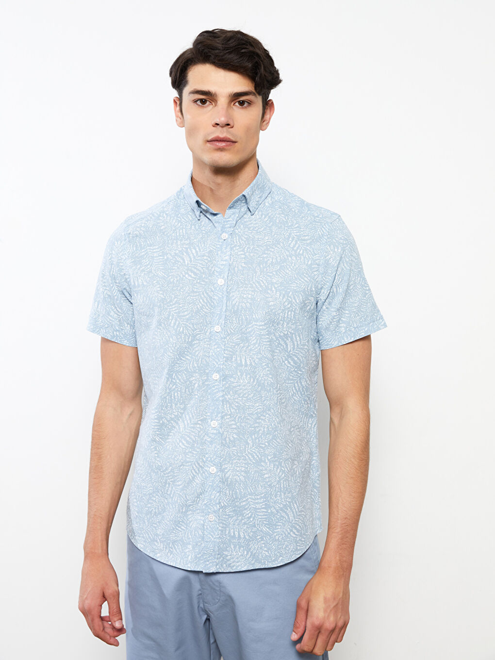 Mavi Slim Fit Kısa Kollu Desenli Poplin Erkek Gömlek-1