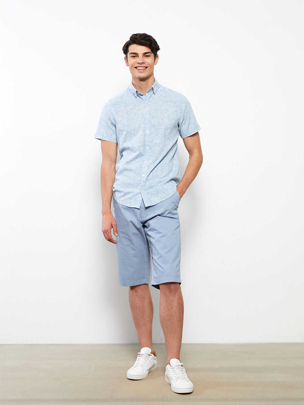 Mavi Slim Fit Kısa Kollu Desenli Poplin Erkek Gömlek-2