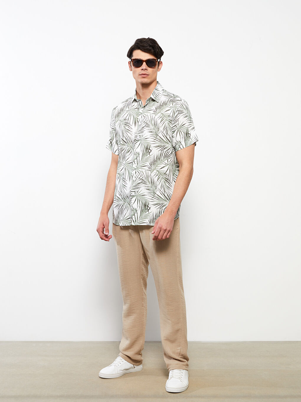 Yeşil Regular Fit Kısa Kollu Desenli Erkek Gömlek-2