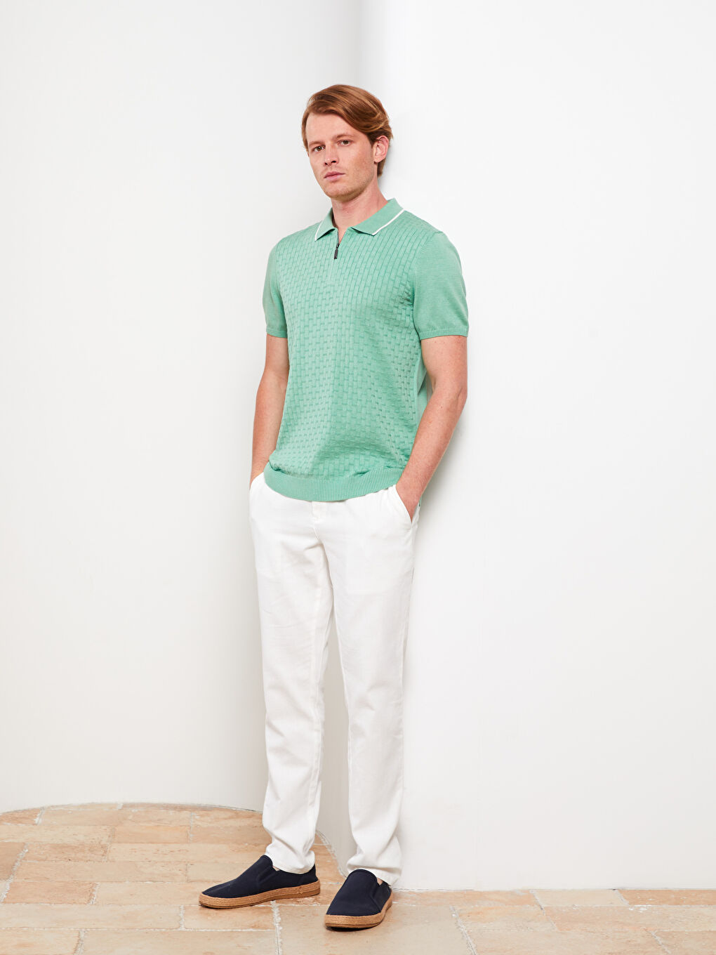 Yeşil Polo Yaka Erkek Triko Tişört-1