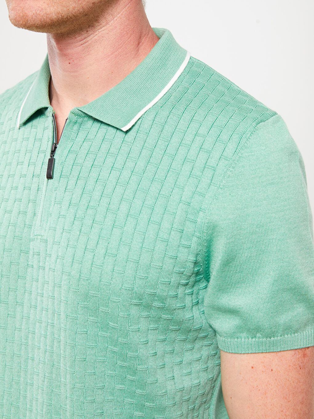 Yeşil Polo Yaka Erkek Triko Tişört-3