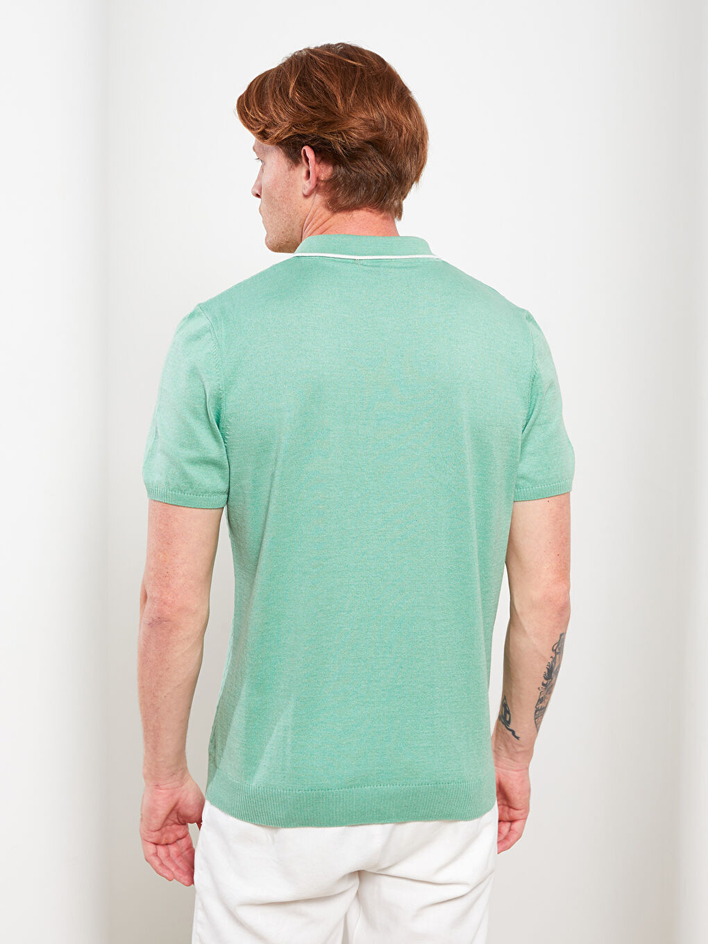 Yeşil Polo Yaka Erkek Triko Tişört-4