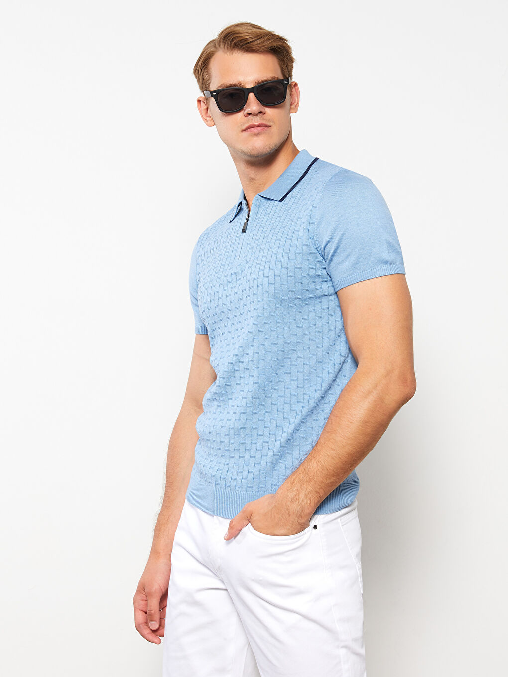 Mavi Polo Yaka Erkek Triko Tişört-1