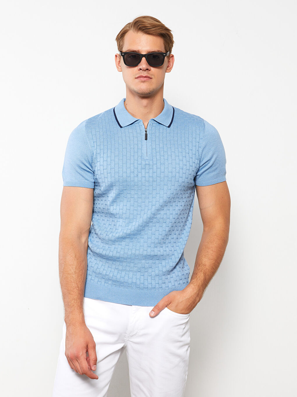 Mavi Polo Yaka Erkek Triko Tişört-2