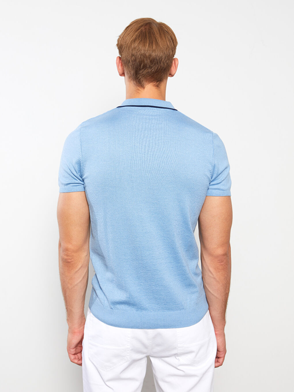 Mavi Polo Yaka Erkek Triko Tişört-4