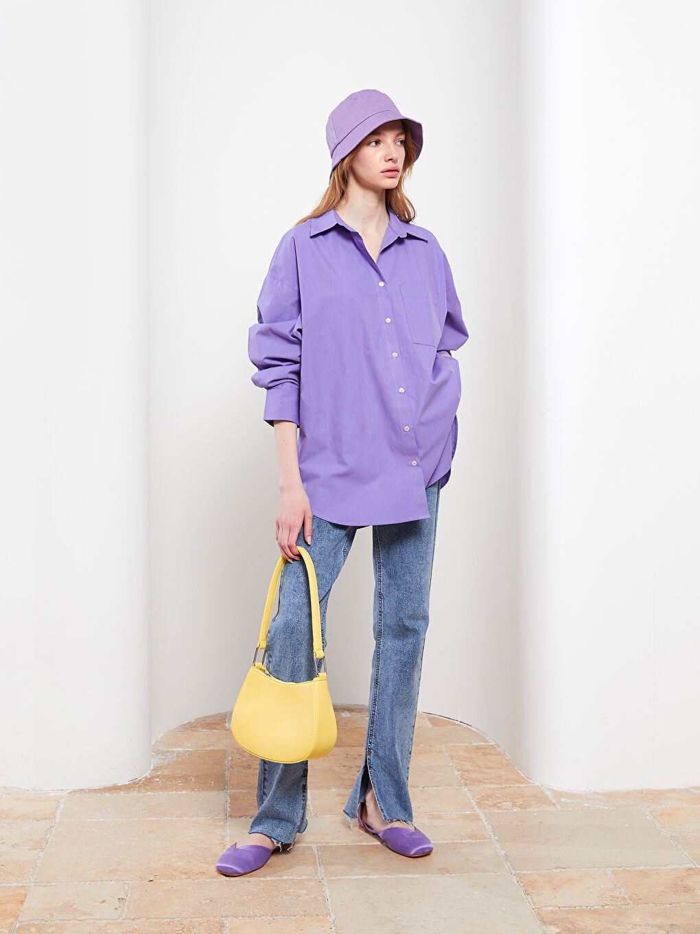 әйелдерге арналған түймелі стандартты ұзын жеңді мақта жейде-1