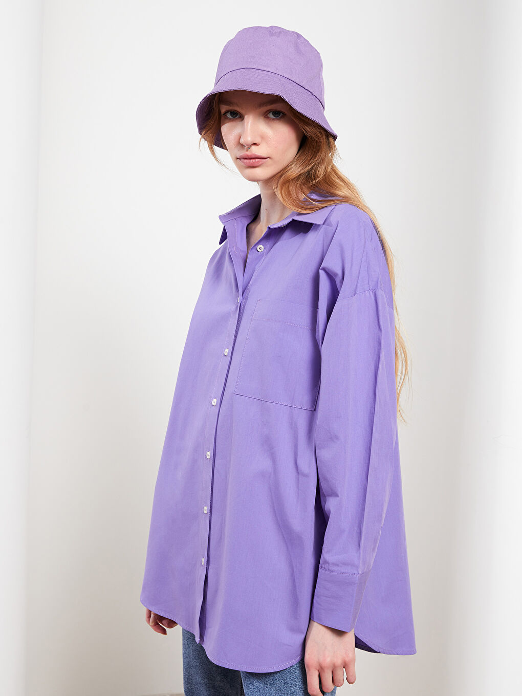 әйелдерге арналған түймелі стандартты ұзын жеңді мақта жейде-2