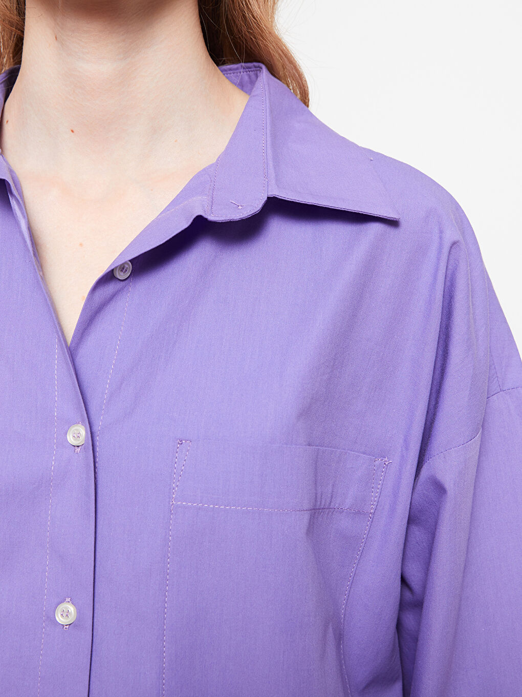 әйелдерге арналған түймелі стандартты ұзын жеңді мақта жейде-3