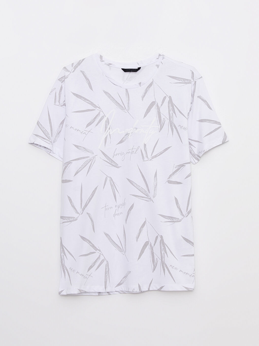 Beyaz Bisiklet Yaka Kısa Kollu Desenli Penye Erkek Tişört-4