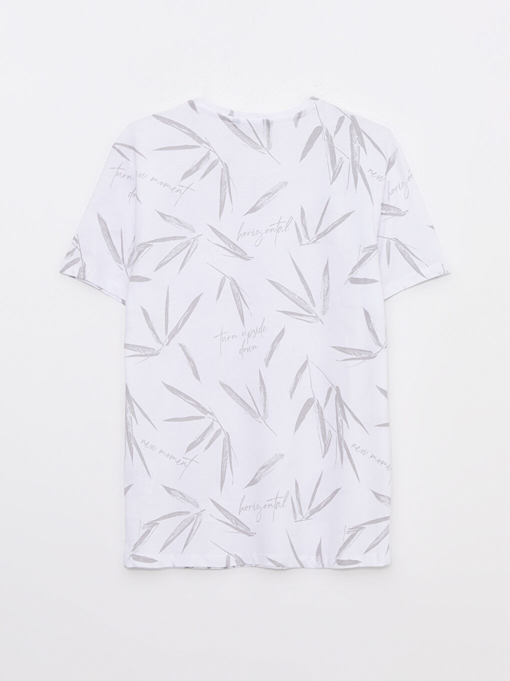 Beyaz Bisiklet Yaka Kısa Kollu Desenli Penye Erkek Tişört-6