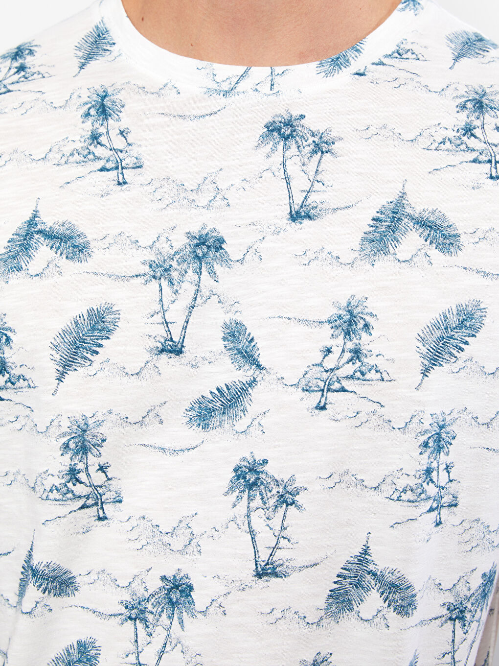 Beyaz Bisiklet Yaka Kısa Kollu Desenli Penye Erkek Tişört-3