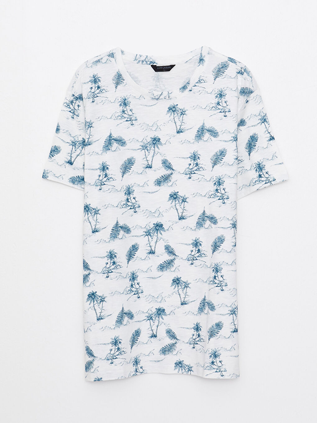 Beyaz Bisiklet Yaka Kısa Kollu Desenli Penye Erkek Tişört-5