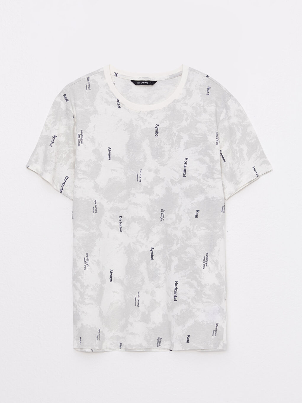 Beyaz Bisiklet Yaka Kısa Kollu Baskılı Penye Erkek Tişört-4