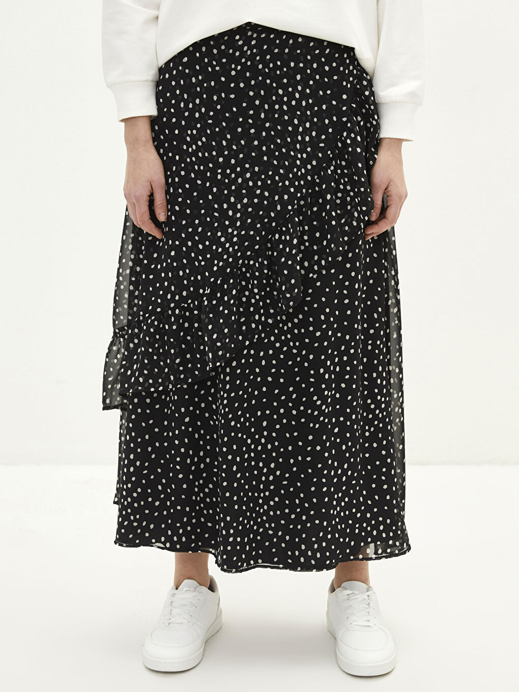 Fustă din Șifon cu Model pentru Femei cu Talie Elastică-3