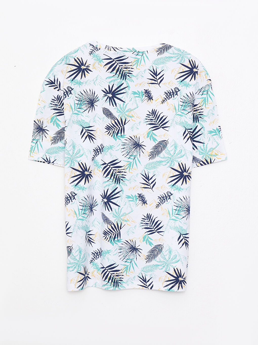 Beyaz Bisiklet Yaka Kısa Kollu Desenli Penye Erkek Tişört-6