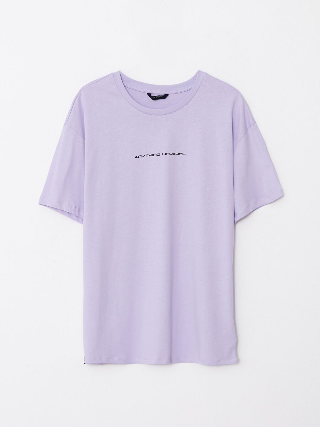 Lila Bisiklet Yaka Kısa Kollu Baskılı Penye Erkek Tişört-4