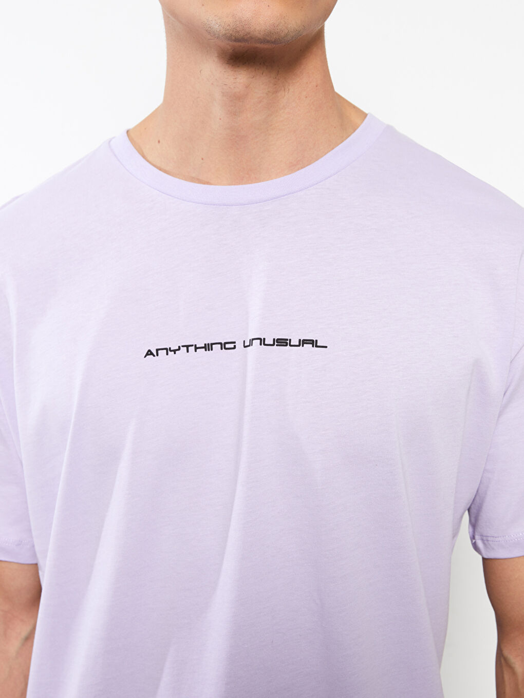 Lila Bisiklet Yaka Kısa Kollu Baskılı Penye Erkek Tişört-2