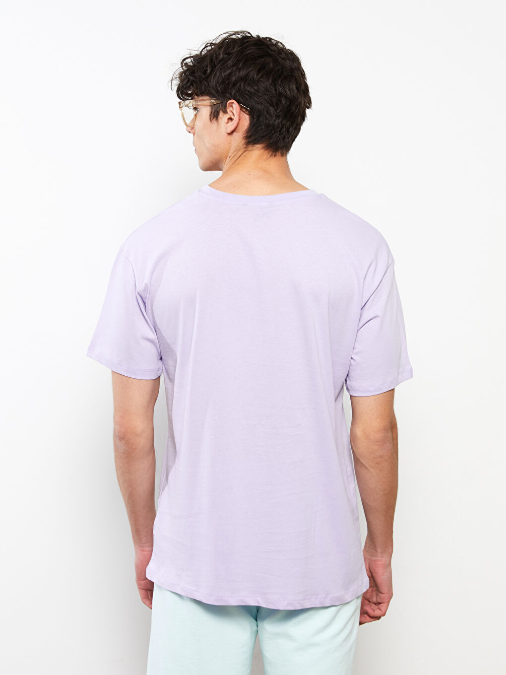 Lila Bisiklet Yaka Kısa Kollu Baskılı Penye Erkek Tişört-3