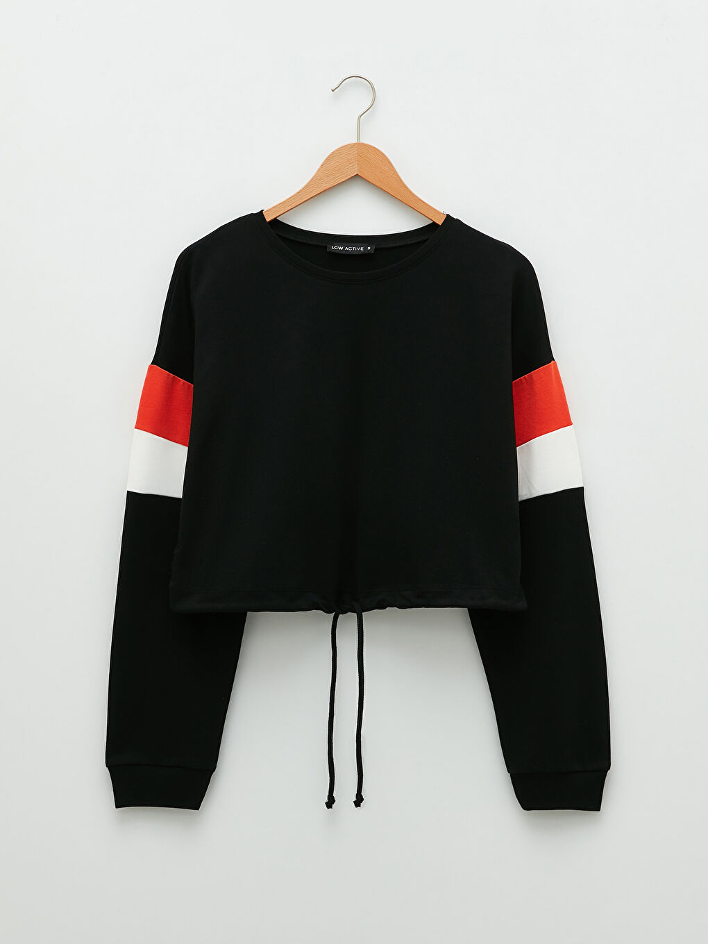 Siyah Bisiklet Yaka Düz Uzun Kollu Kadın Sweatshirt-5