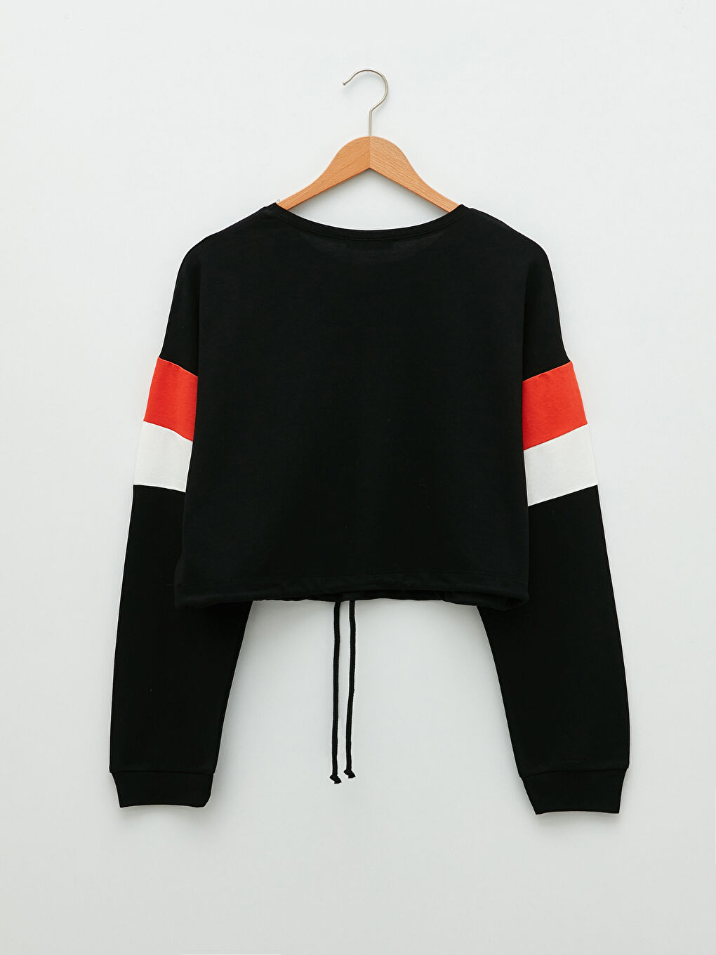 Siyah Bisiklet Yaka Düz Uzun Kollu Kadın Sweatshirt-6