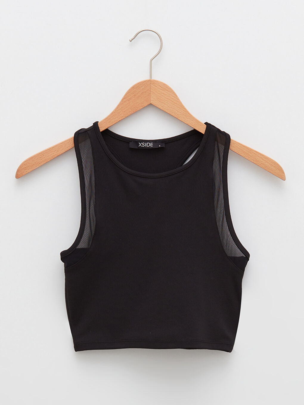 Siyah Bisiklet Yaka Tül Detaylı Kolsuz Crop Kadın Büstiyer-5