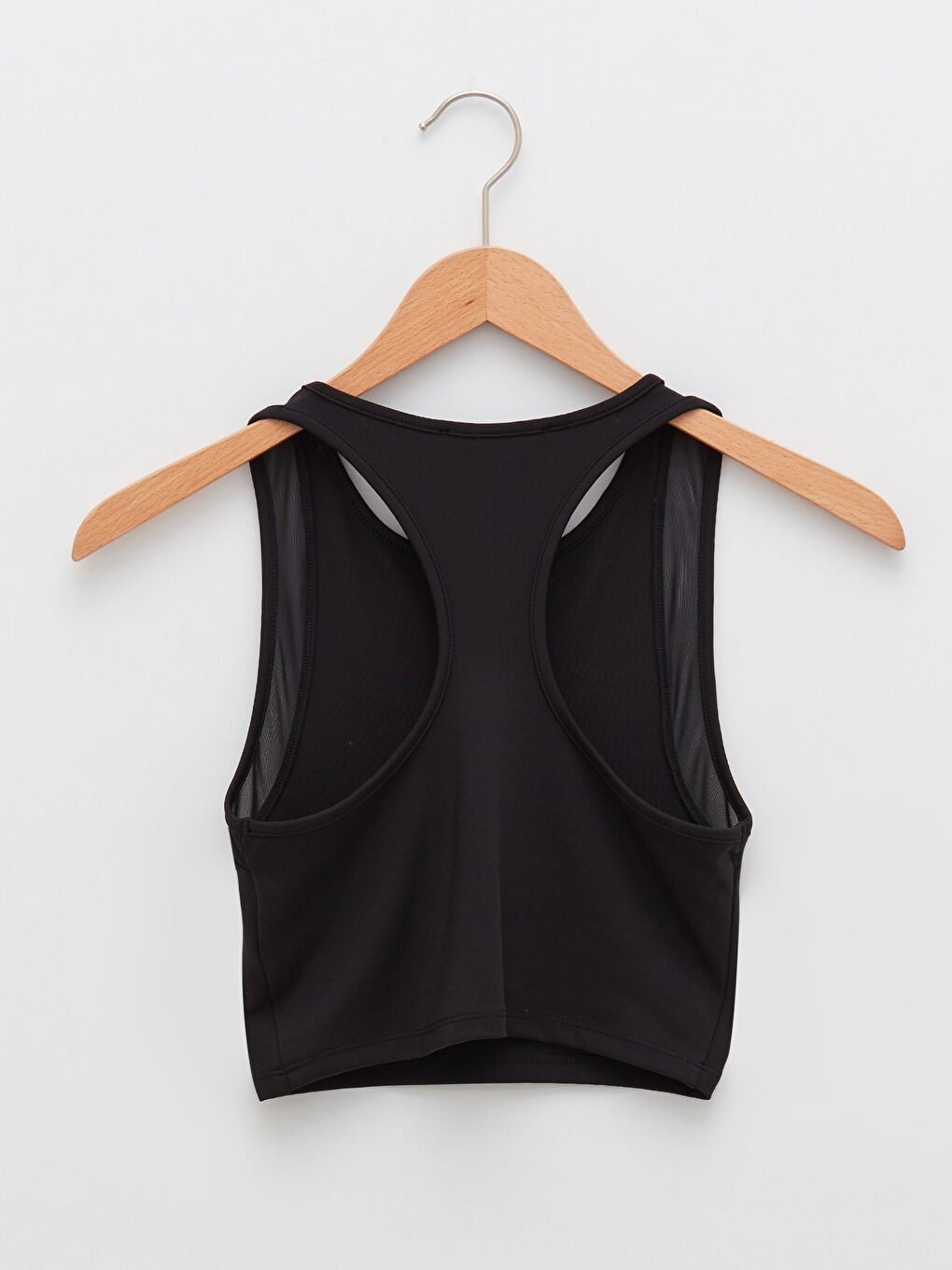 Siyah Bisiklet Yaka Tül Detaylı Kolsuz Crop Kadın Büstiyer-6