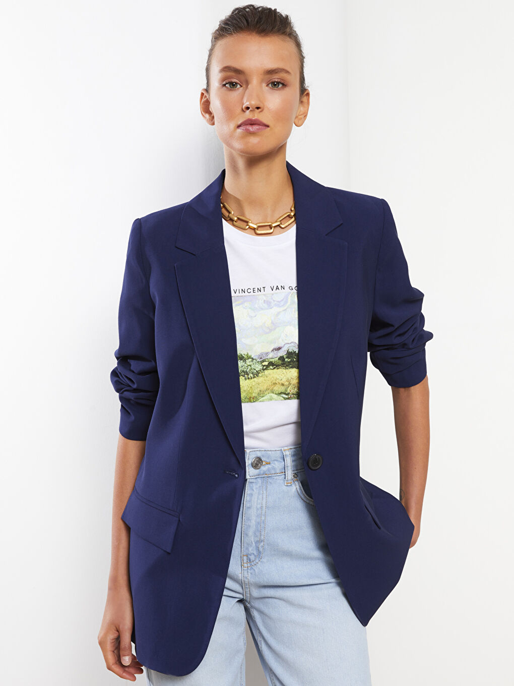 LCW Vision Önden Düğme Kapamalı Düz Uzun Kollu Kadın Blazer Ceket -S2GN77Z8-HPN