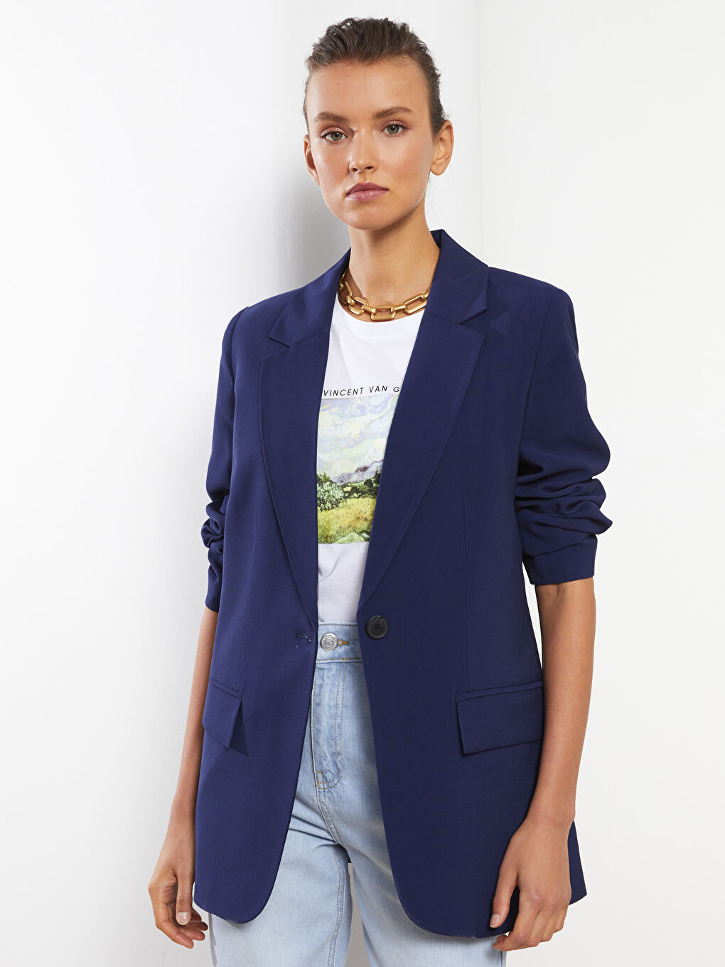 LCW Vision Önden Düğme Kapamalı Düz Uzun Kollu Kadın Blazer Ceket -S2GN77Z8-HPN